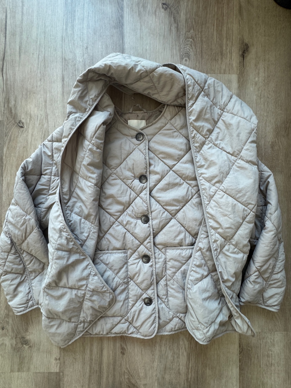 H&M Women's Beige THERMOLITE Quilted removable scarf jacket sz M - NWT - Picture 5 of 14